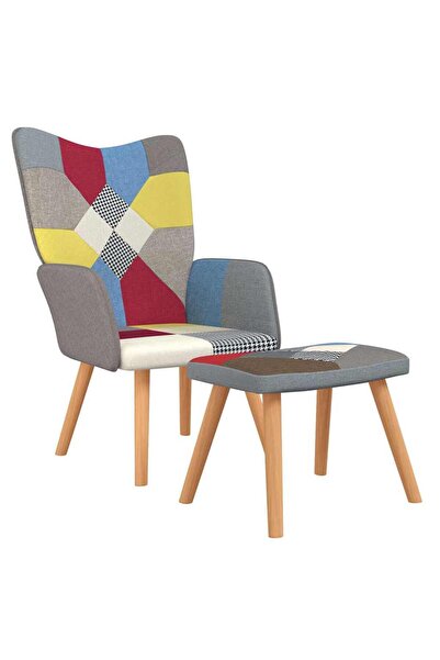 vidaxl Scaun de relaxare cu taburet, textil, petice