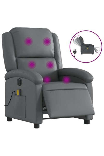 vidaxl Fotoliu de masaj electric rabatabil, gri, piele ecologică