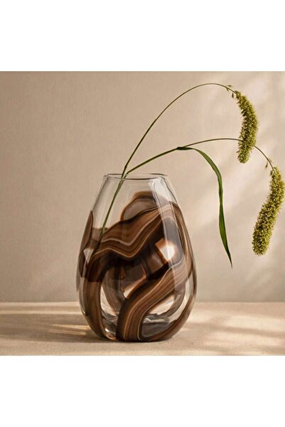 PAN HOME Quasimodo Glass Handpainted Ribbon Vase 21x14.5x28.5cm - Brown