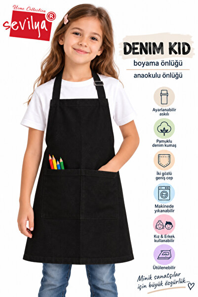 sevilya Denim Kid Denim Kumaş Boyama Önlüğü Resim Önlüğü Anaokulu Önlüğü Çocuk Kot Mutfak Önlüğü