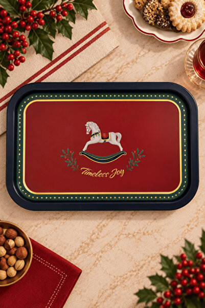 Sarkap Home 350x230 mm Yılbaşı Dikdörtgen Sunumluk Tepsi - Timeless Joy