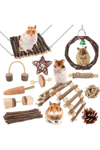 LinJie Hamster Chew Toys Set,Small Animal Molar Toys,Wooden Chew Toys,for Gui...