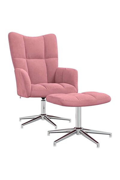 vidaxl Scaun de relaxare cu taburet, roz, catifea