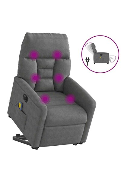 vidaxl Fotoliu masaj rabatabil electric cu ridicare, gri, microfibră