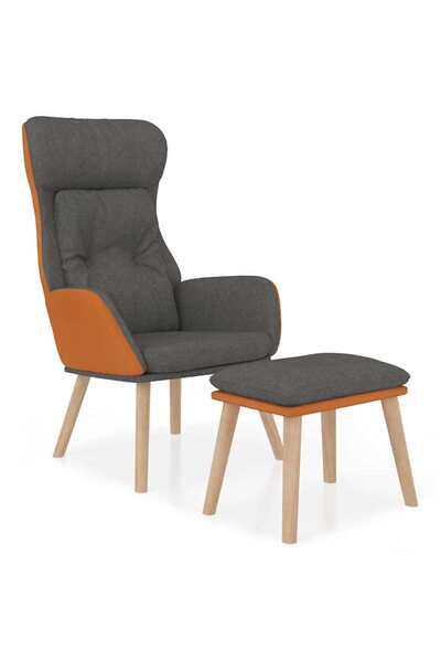 vidaxl Scaun de relaxare cu taburet gri închis piele ecologică/textil