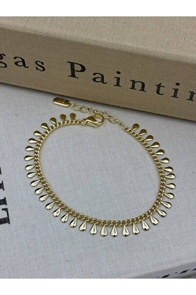 Hedef Bijuteri 14K Gold Renk Damla Model Pullu Sallantılı Zincir Bileklik CM163