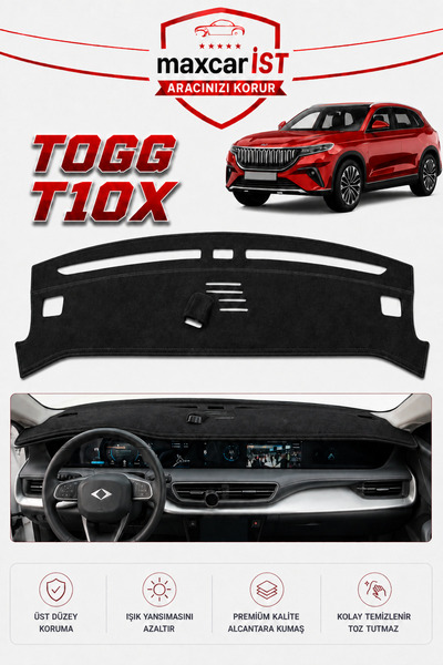 FRKTORPIDO Togg T10X Elegance Serisi Uyumlu Torpido Koruma Örtüsü/Kılıfı Siyah