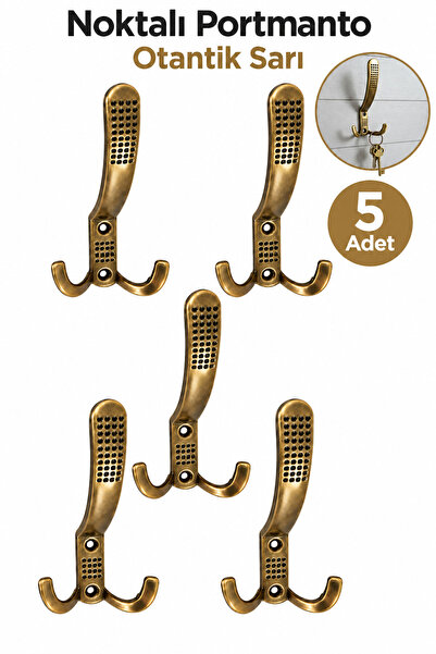 Badem10 Noktalı Portmanto 5 Adet Otantik Sarı Metal Vidalı Askılık Duvar Tipi...
