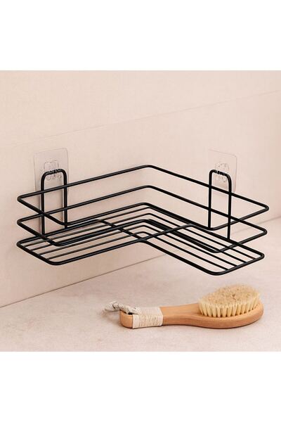 Mestore Adhesive Black Multi-Purpose Corner Bathroom Shelf