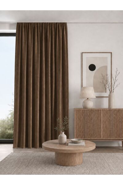 Per Class Ada Fon Coffee Soft Textured Decorative Background Curtain