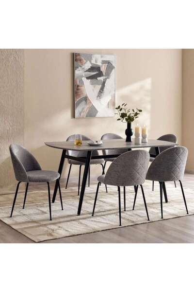 PAN HOME ENDICOTT NEW 1+6 DINING SET - GREY BLACK
