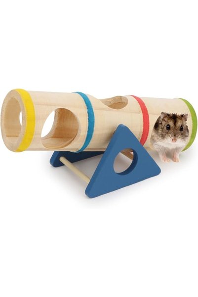 TERRIFI Hamster Seesaw Tunnel Toy, Wooden Exercise Gym Playground for Dwarf H...