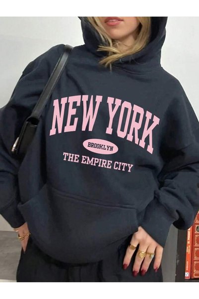 MITHRAS OUTDOORS Unisex Anthracite the Empire City Printed Hooded Sweatshirt ...