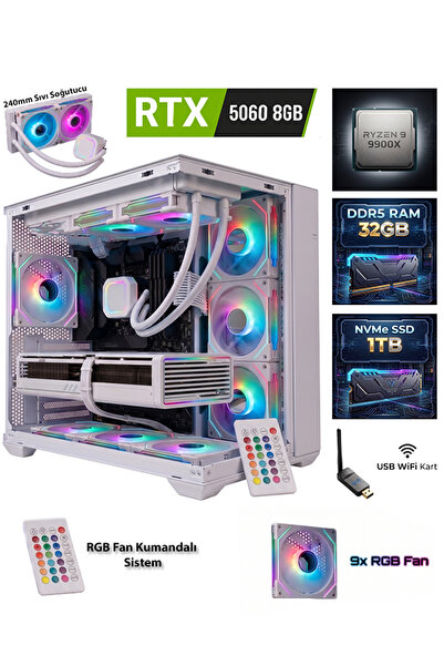 COMLOJI GA-Deluxe White RTX 5060 8GB Ryzen 9 9900X 32GB DDR5 1TB M.2 Sıvı Soğ...