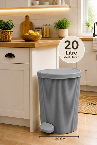Citim Yuvarlak Pedallı Çöp Kovası 20 Litre - Çizgili Stil Desen - Banyo Mutfak