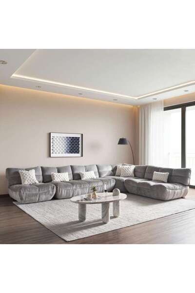 PAN HOME Macrame Corner Sofa Set Grey