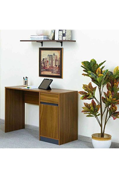 PAN HOME Adapt Writing Desk With Pedestal -walnut