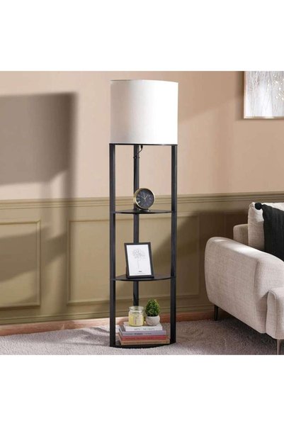 PAN HOME Standford E27 Wooden Shelf Floor Lamp Dia 30x155cm - Black