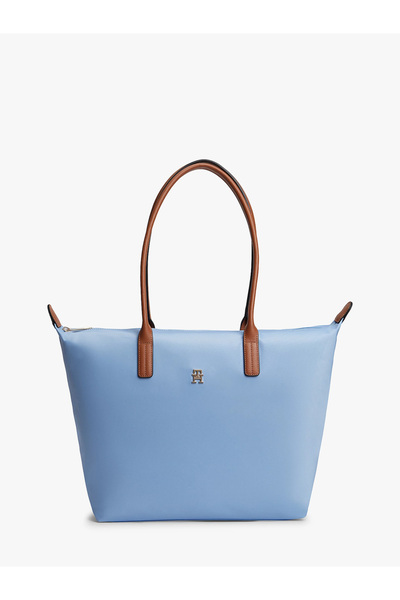 Tommy Hilfiger Women's Blue Bag with Zippered Inner Pocket and Metallic Th Lo...