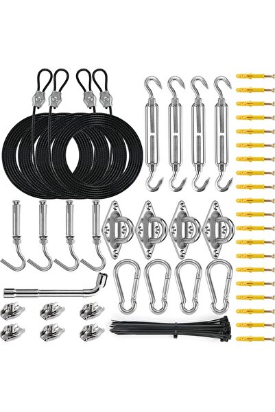 GENERAL Sun Shade Sail Hardware Kit with 4pcs 10ft Length Extension Nylon Wir...