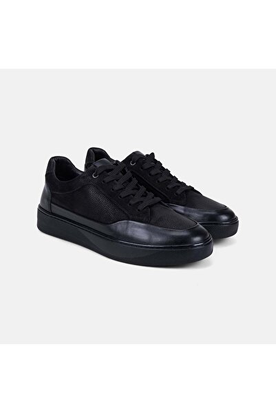 Desa Erkek Siyah Bağcıklı Çift Dokulu Nubuk Deri Sneaker