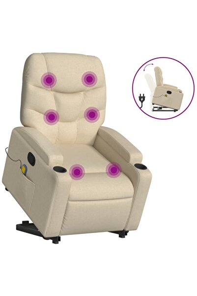 vidaxl Fotoliu masaj rabatabil cu ridicare, crem, material textil
