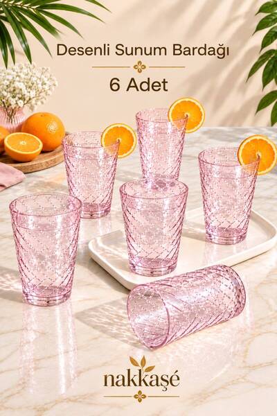nakkaşé Lüx Sert Plastik Akrilik Renkli 6'lı Desenli Bardak & Su Meşrubat Kah...