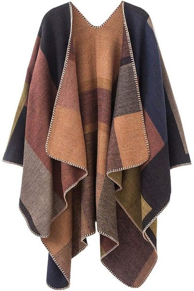 GENERAL KirGiabo Women's Plaid Sweater Poncho Cape Coat Open Front Blanket Sh...
