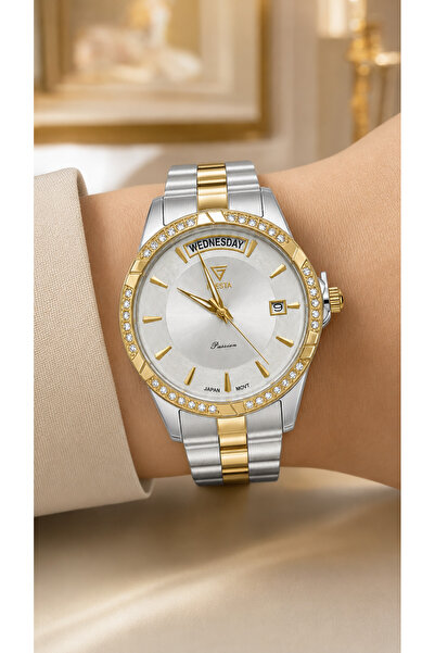 Fiesta Women's Stone Day-Date Display Metal Strap Wristwatch with 2 Year Warr...