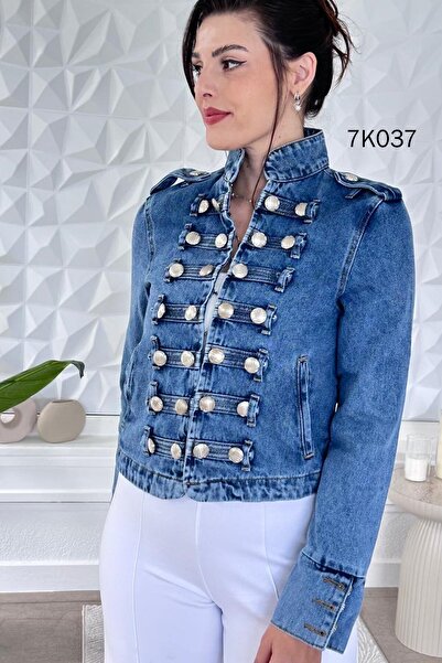 İnce Topuk Epaulettes Denim Jacket 7K037