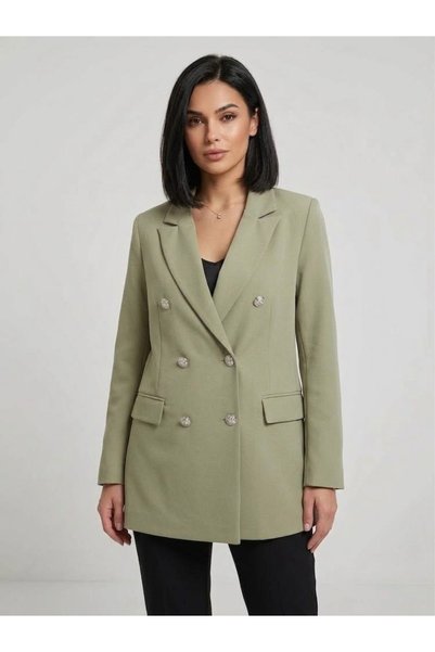 Açık haki oversize dokuma blazer ceket