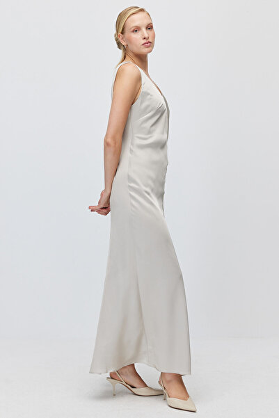 PAULMARK Women's V-Neck Sleeveless Satin Long Dress