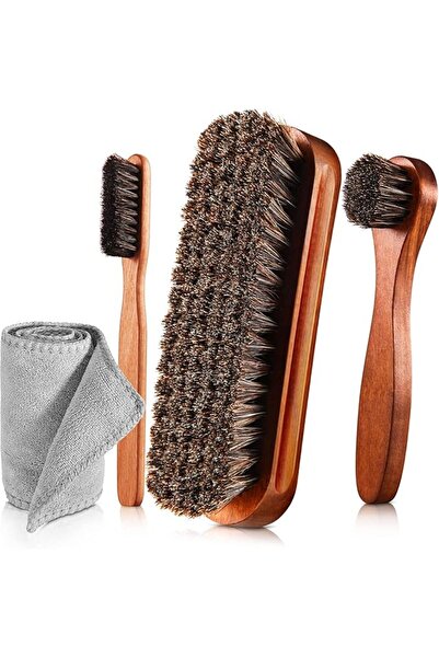 ZJoey 4 Pcs Horsehair Shine Shoes Brush Kit Polish Dauber Applicators Cleanin...