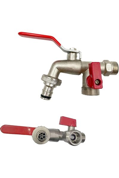 GoodTool Dual Outlet Water Faucet, 90 Degree Double Valve Water Tap with Two ...