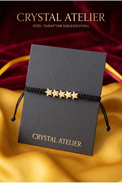 Crystal Atelier سوار رياضي منسوج من الخيط الأسود بخمس نجوم مصنوع يدويًا وقابل...