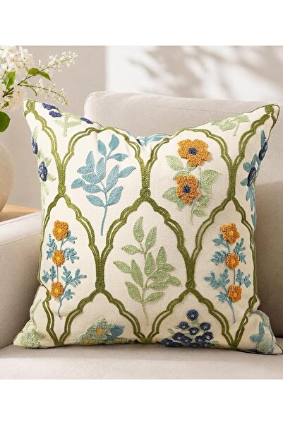 XICEN Embroidered Floral Throw Pillow Cover, 18x18 Inch, Summer Decorative Cu...