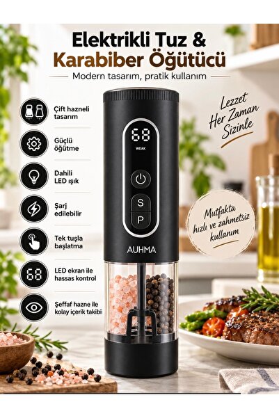 auhma AHB-15 Akıllı LED Ekranlı Şarjlı Otomatik Tuz Karabiber Öğütücü 3 Hız A...