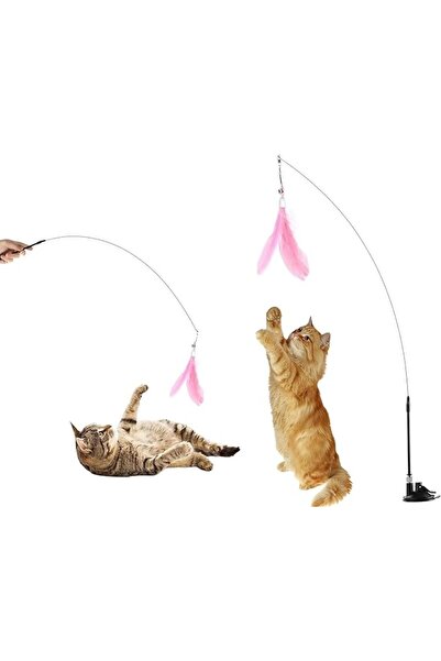 ALMEKAQUZ Cat Toys Teaser Stick, Natural Bird Feather Toys with Suction Cups,...