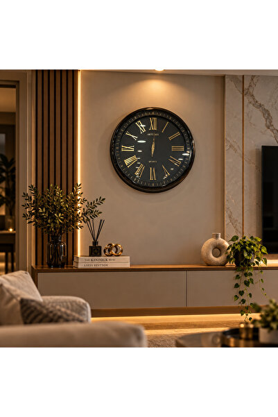 LUNA Siyah Gold Roma Rakamlı Duvar Saati – 60 cm