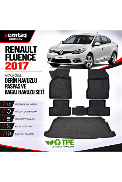 Renault Fluence Sedan 2017 Araca Özel Derin Havuzlu Paspas ve Bagaj Havuzu Seti