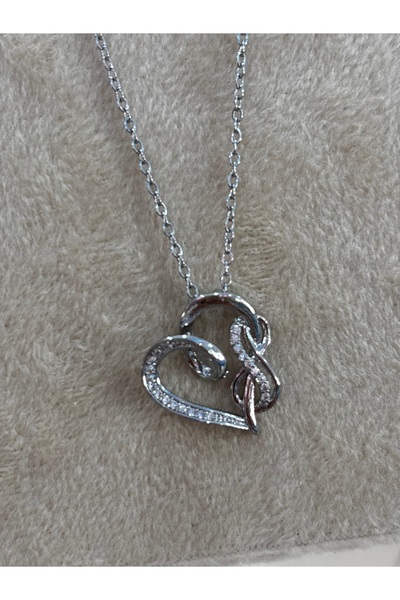 MODA Silver Color Zircon Stone Endless Heart Figured Women's Necklace