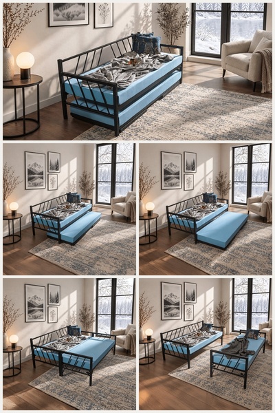 Unimet Cozy Yavrulu Metal Yatak 90x190 - 90x200 Siyah – Tekerlekli Alt Yatak ...