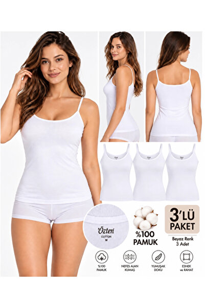 UN REAL Özten Women's Ribbed 100% Cotton Undershirt with String Straps, Pack ...