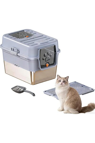 LBMT Stainless Steel Cat Litter Box with Lid, Front Entry Top Exit Kitty Litt...