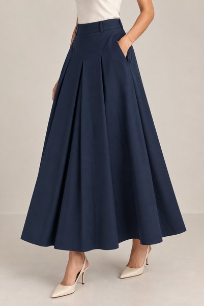 TOP CLOTHE تنورة طويلة للمعلمات والدوام بجيوب جانبية – كحلي وأخضر