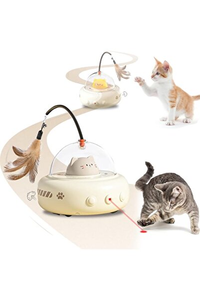 GENERAL Interactive Cat Toy – 2 in 1 UFO-Vehicle Automatic Motion with Feathe...