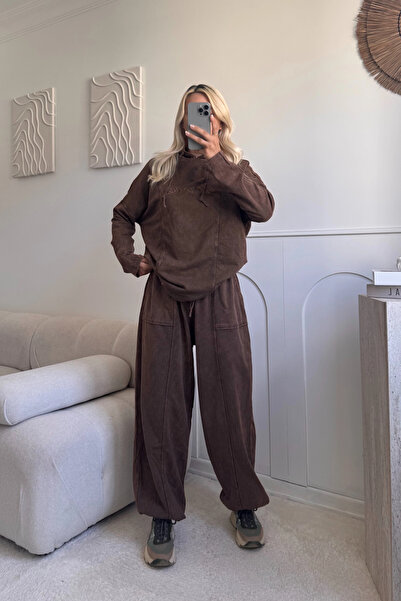 SUMEF Coffee Hooded Two-Thread 100% Cotton Oversized 38/44 Matching Set