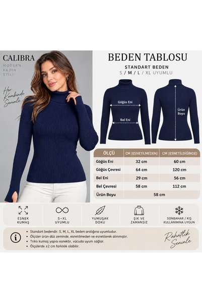 CALİBRA Women's Turtleneck Ribbed Knit Sweater Long Sleeve Basic
