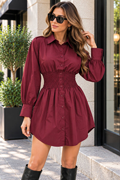 Kokosh moda فستان نسائي أنيق من City Chic بياقة قميصية وخصر مطاطي وأزرار صغير...