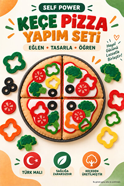 Self Power Eğitici Keçe Pizza Yapım ve Dikiş Seti – Çocuklar İçin Eğlenceli Tasarla, Dik ve Oyna Etkinlik Seti